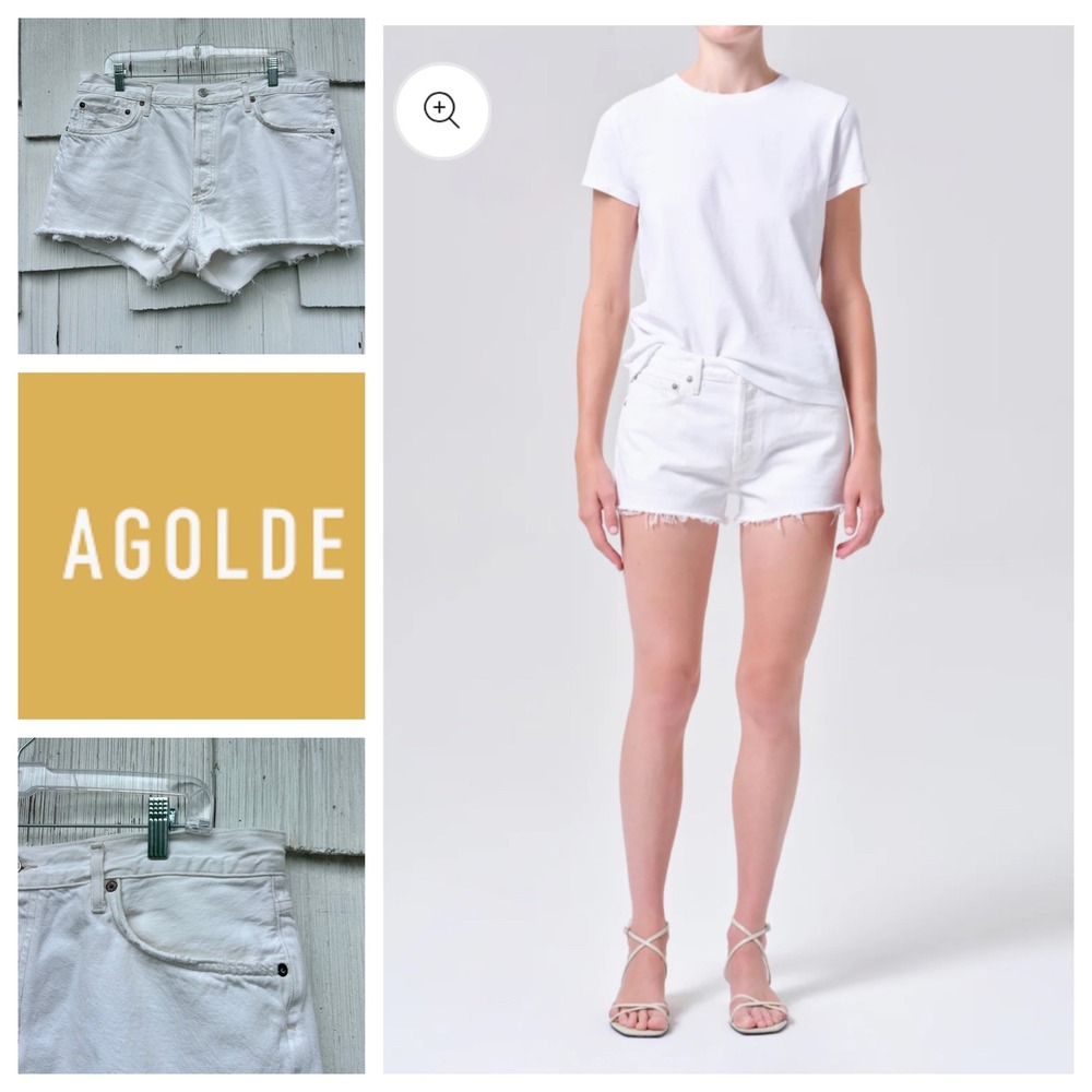AGOLDE Parker Vintage Cut Off Short Marshmallow White High Rise Denim Size 32‎